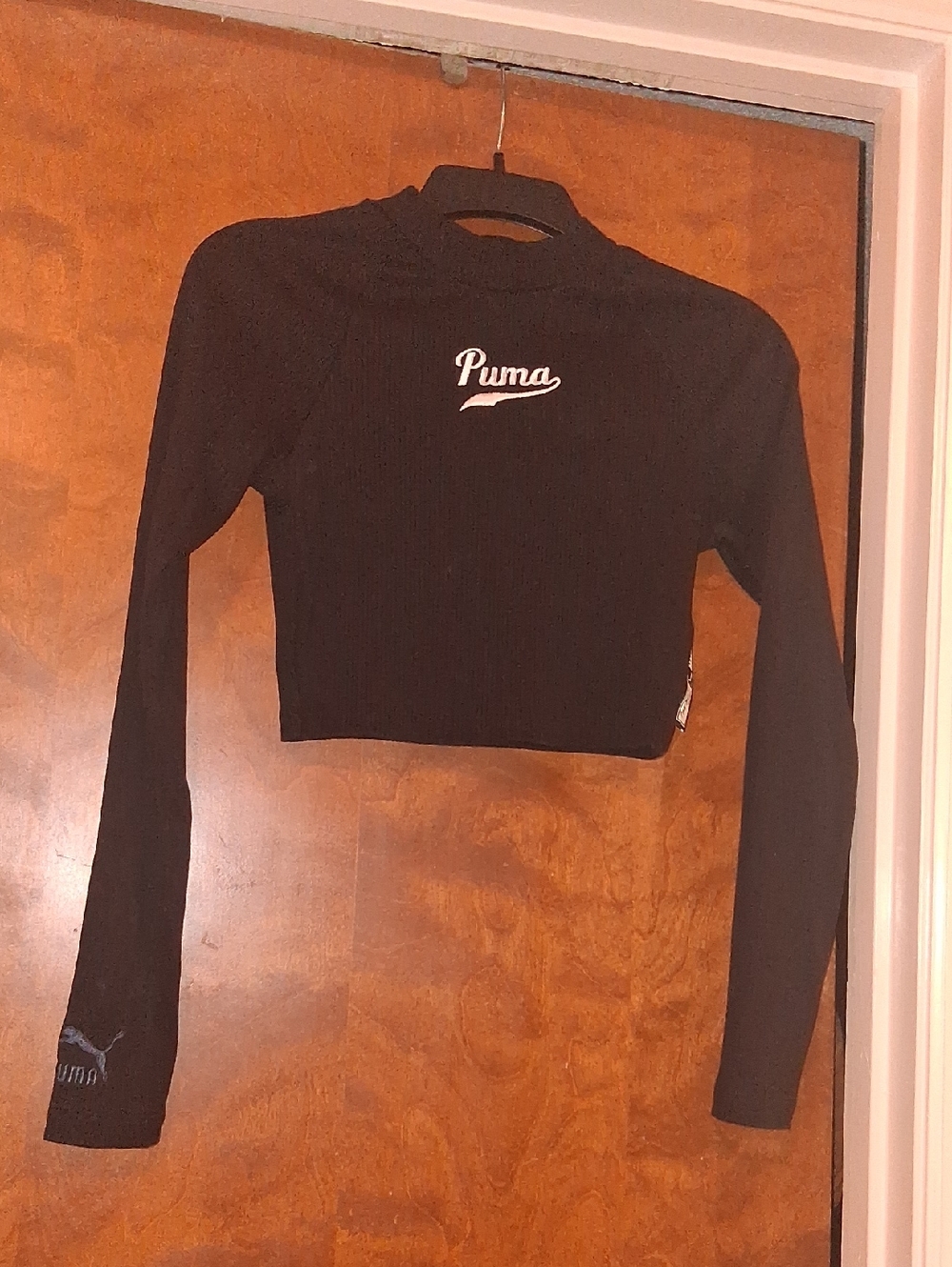 Puma Black Ribbed Cropped Long-Sleeve Top